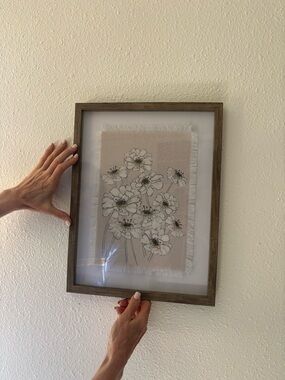 Fringed Floral Linen Wall Art - Taupe